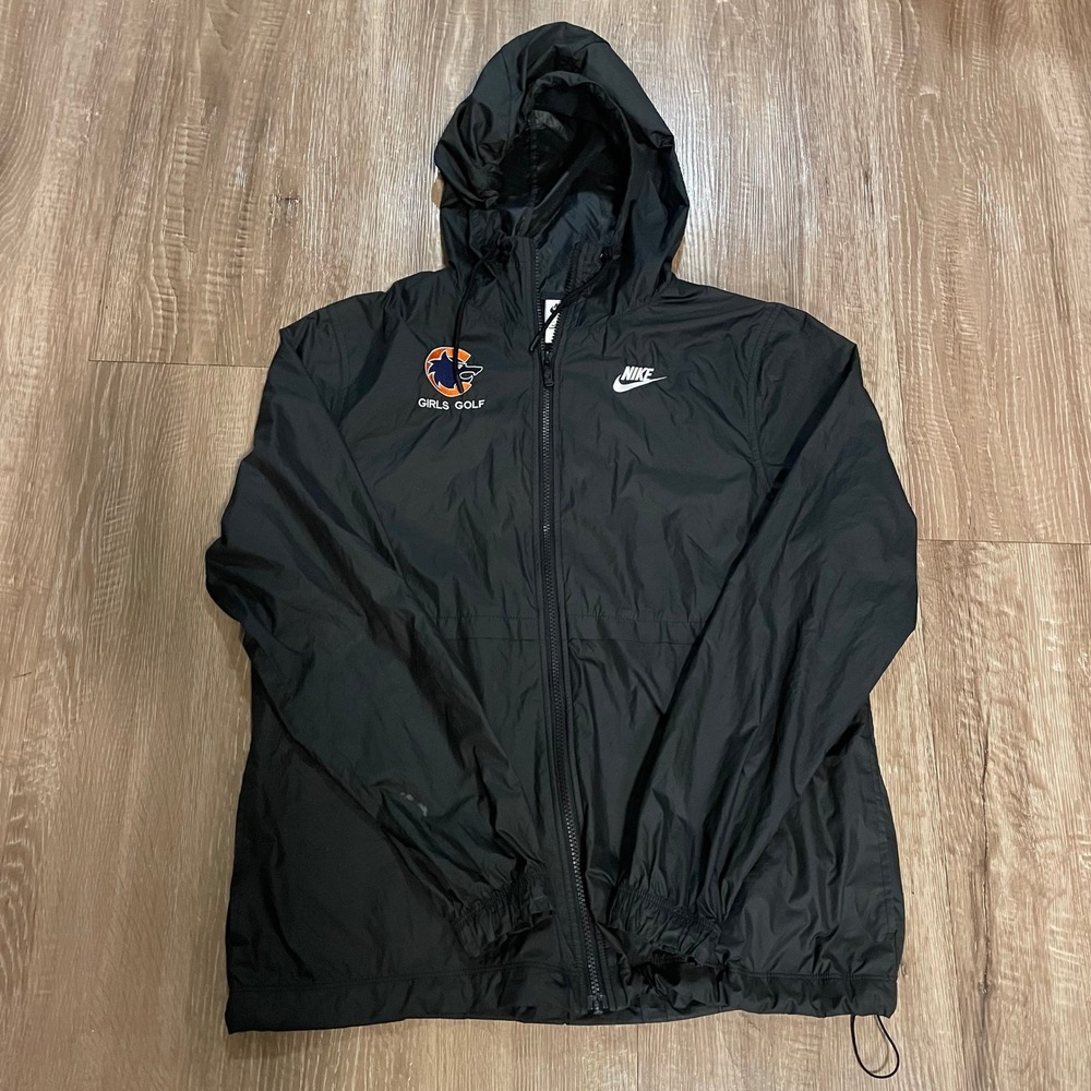 Nike Womens Windbreaker Jacket XS Black Polyester Hooded Full Zip Girls Golf